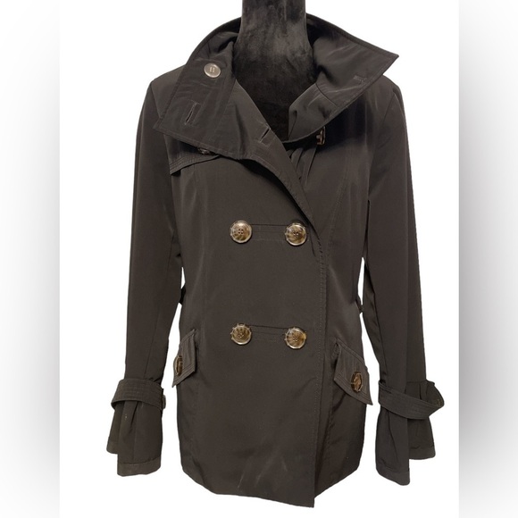 Esprit Jackets & Blazers - Esprit, Black Trench Coat with Brown Buttons, Size L